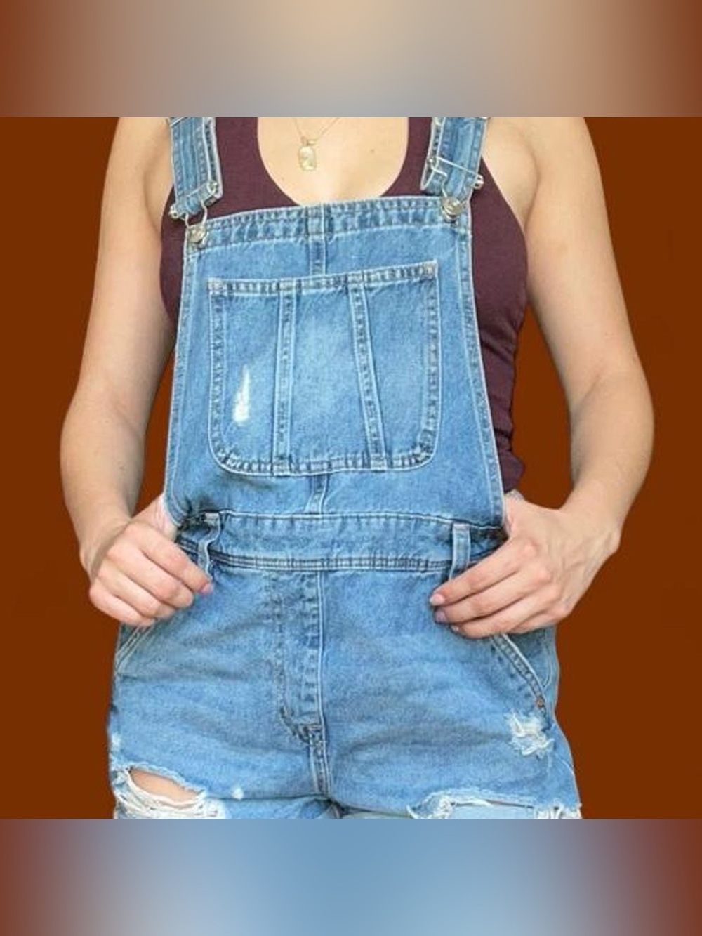 Divided Light Blue Distressed Denim Short Overalls